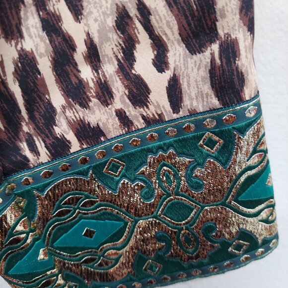 AKA New York XS Silk Brown Blend Animal Print Shift Dress 3/4 Sleeve Stretch - Picture 4 of 9